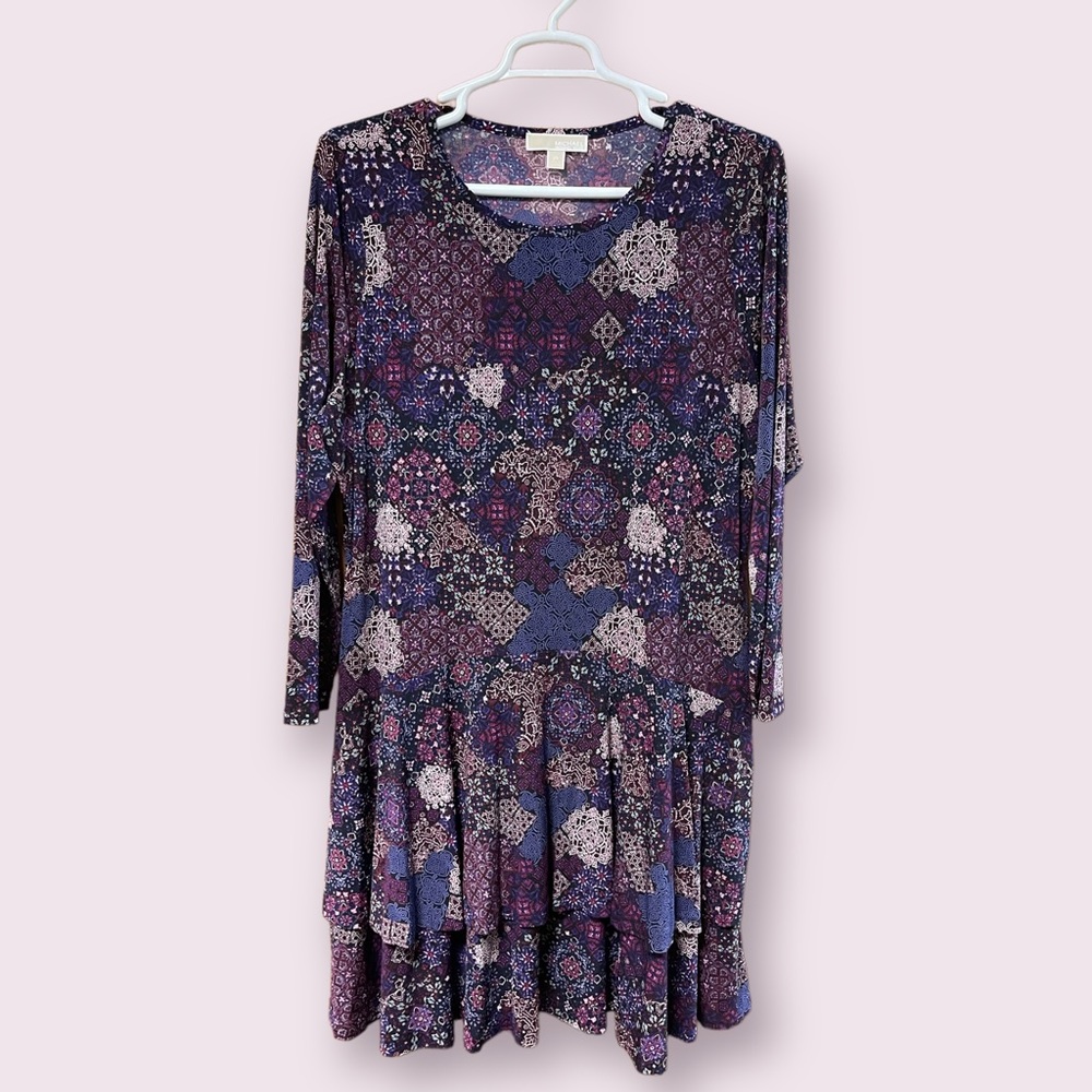 Michael Kors Women’s Purple Patterned Midi Dress Size 2X